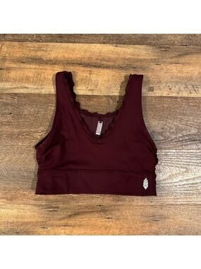 Free People fp Movement S Sports Bra Hearts a Flutter Burgundy Mullberry Ruffle